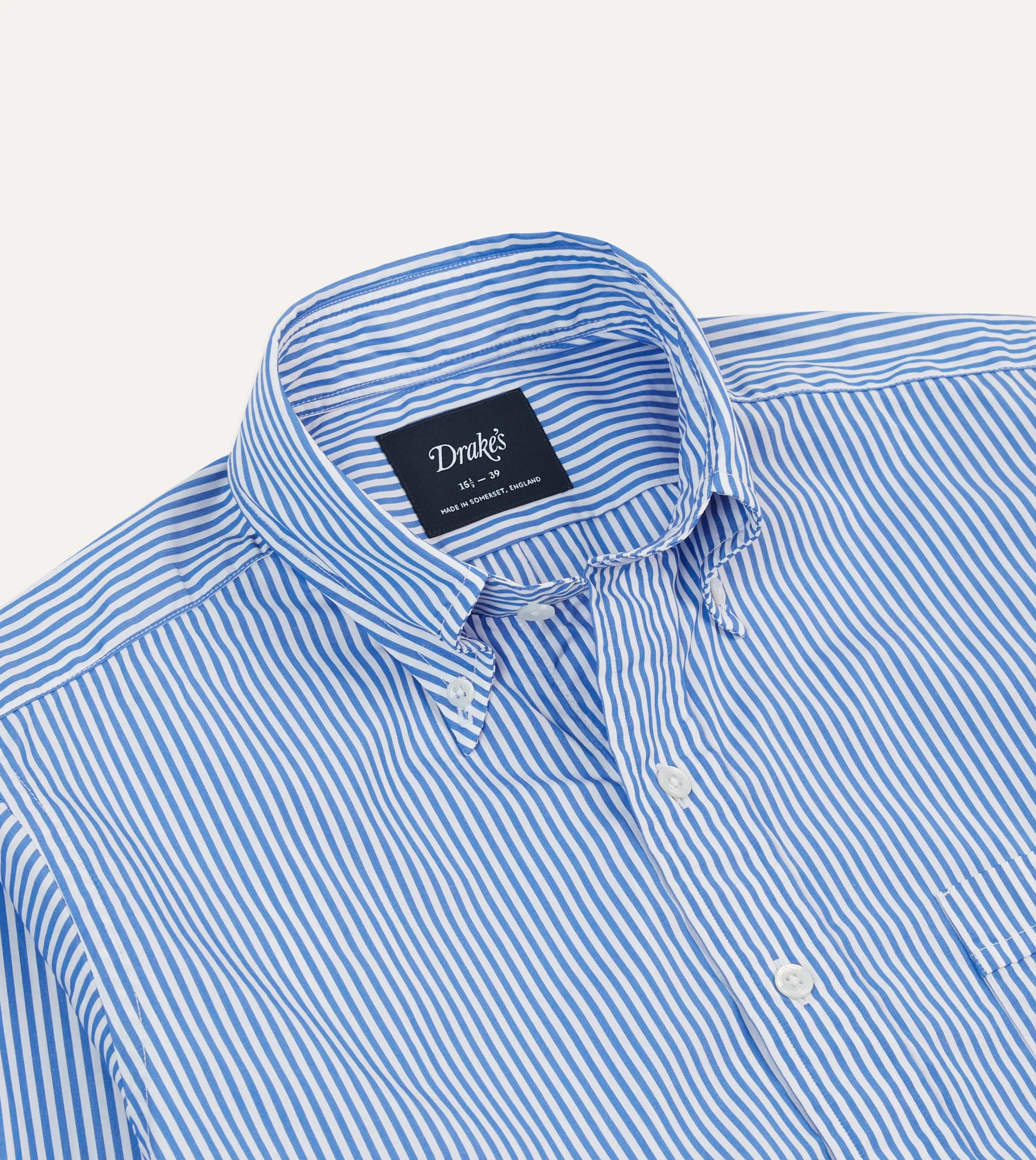 Smooth Seam Finish Fitted Silhouette Blue Bengal Stripe Cotton Poplin Button-Down Shirt