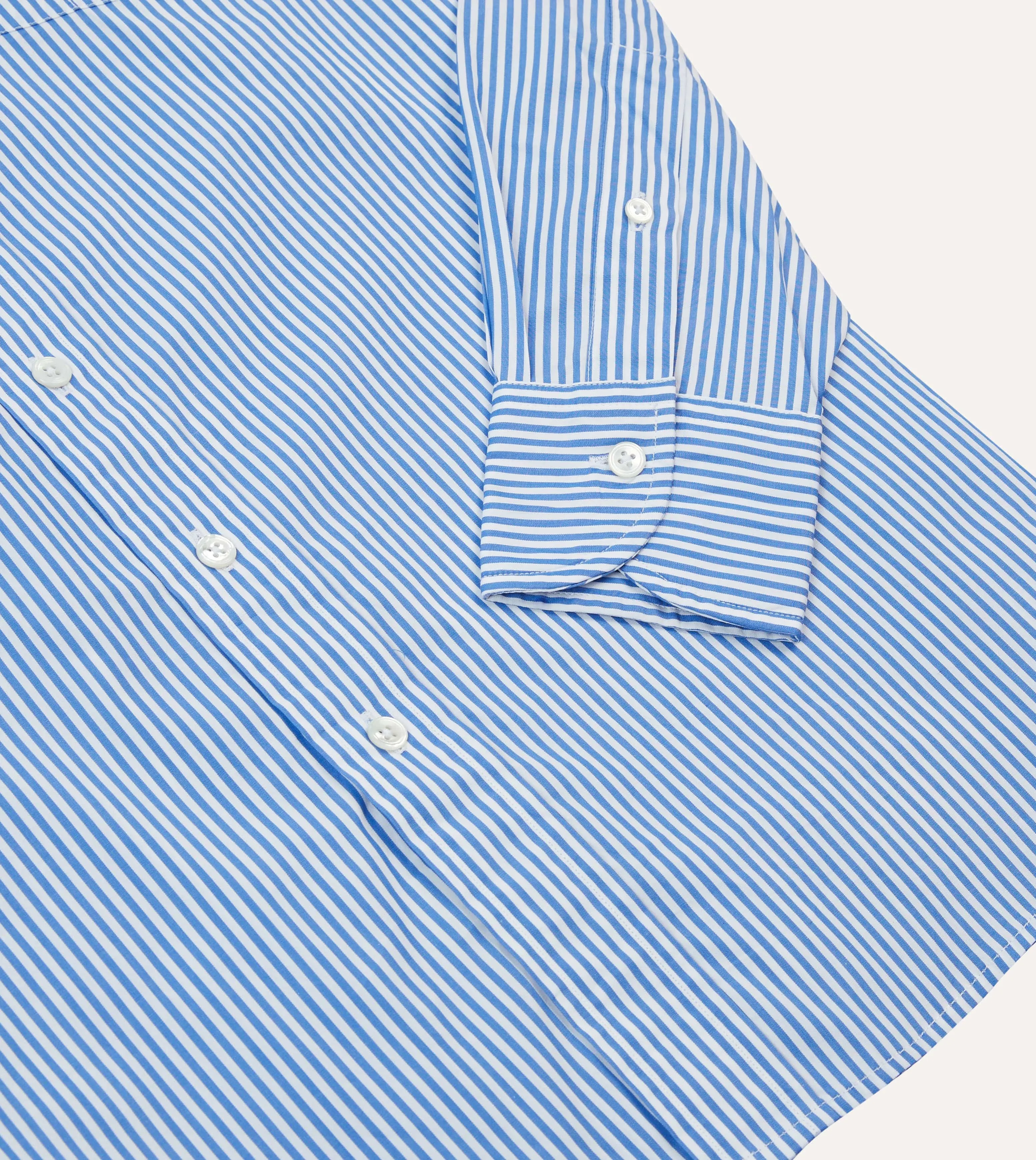 handmade touch Workwear Essential Blue Bengal Stripe Cotton Poplin Button-Down Shirt