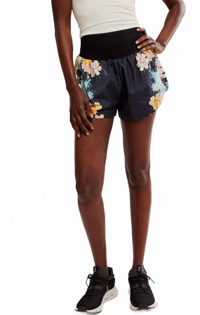 Double Layered Hem Carpe Diem Printed Shorts In Blue