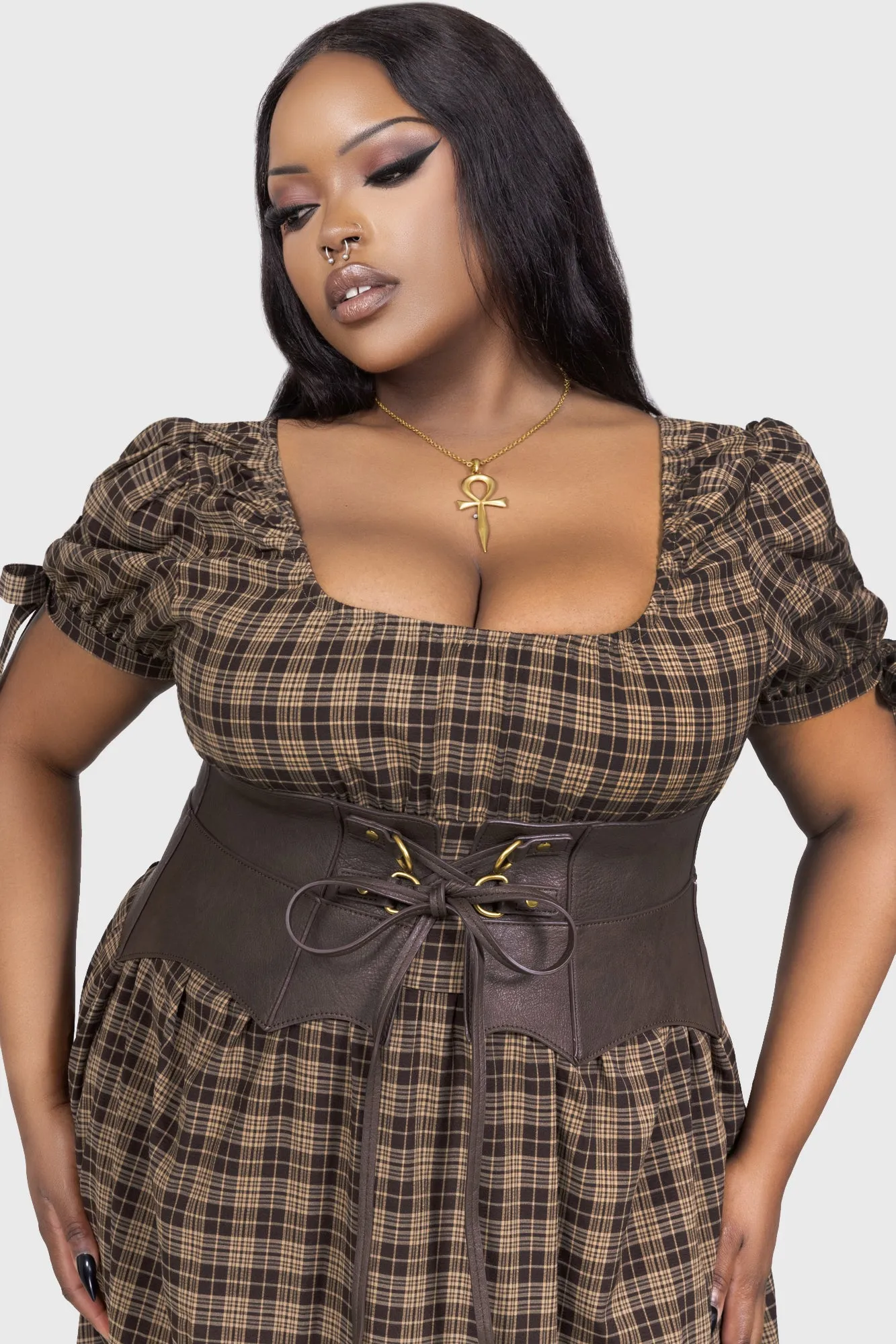 Unstructured Silhouette Softened Edges Wetland Bat Peplum Corset [BROWN]