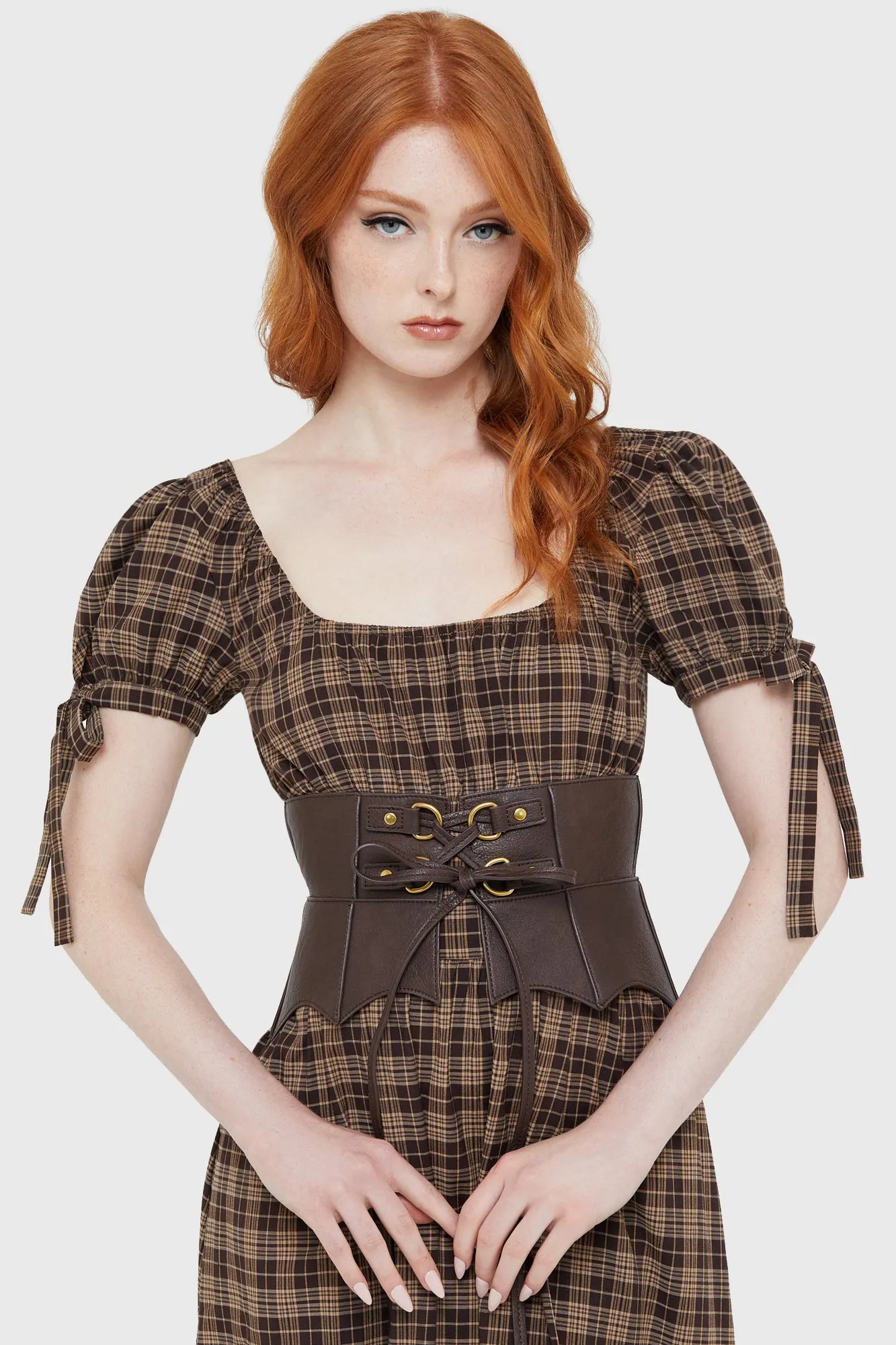 Durable Binding Wetland Bat Peplum Corset [BROWN]