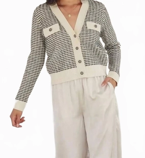 Contrast Rib Cardigan In Cream/black Chilly Day Style