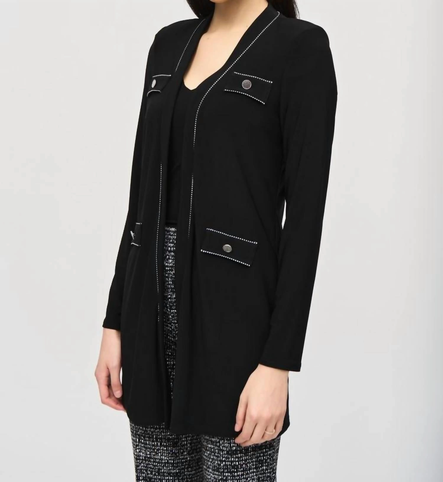 Contrast Stitch Trim Cardigan In Black All-day Comfort