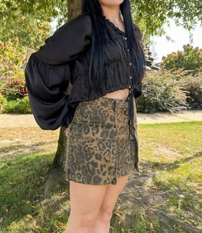 Shantelle Leopard Cargo Skirt In Brown Black Multi Cozy Finish