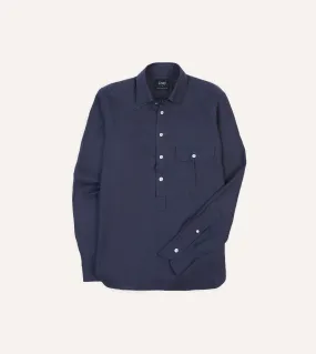 Denim Blend Navy Linen Long Point Collar Popover Shirt