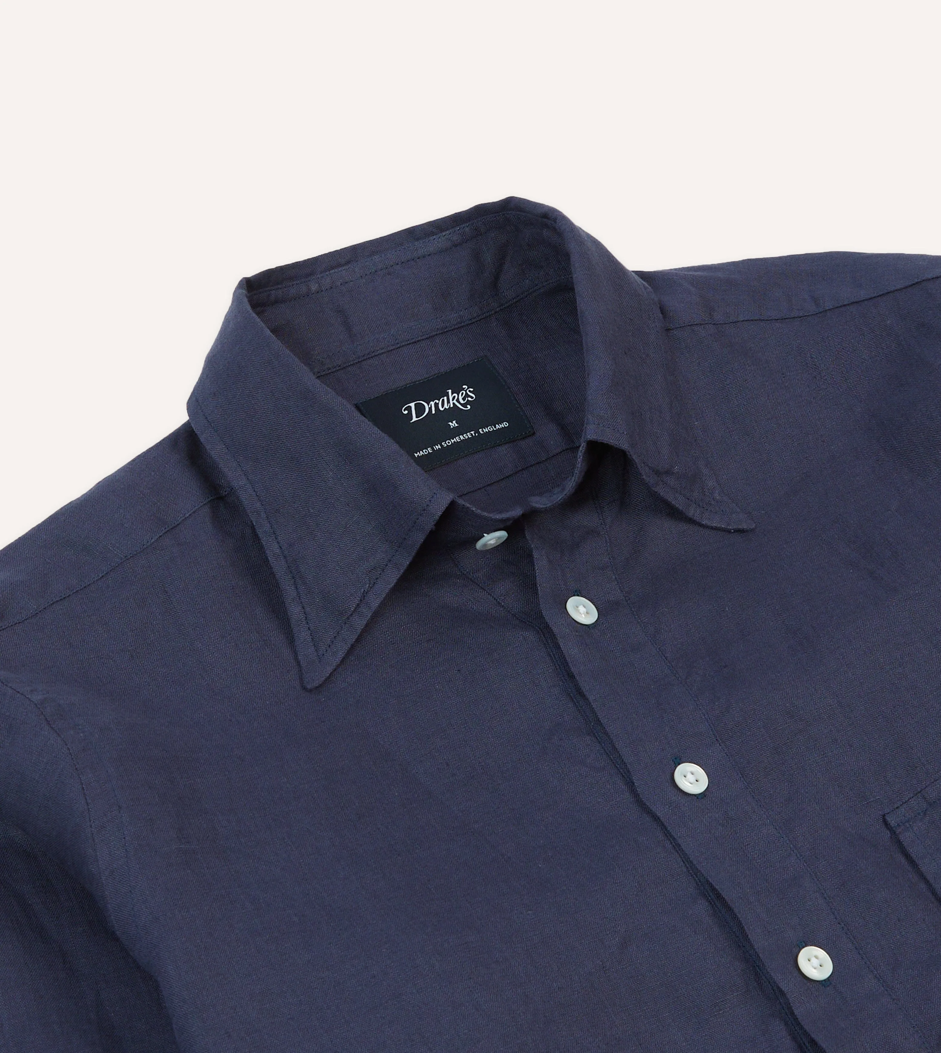 Adjustable Hem Wrinkle Free Care Navy Linen Long Point Collar Popover Shirt