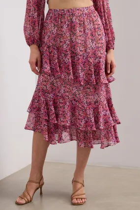 Sequined Finish Asymmetrical skirt with ruffles