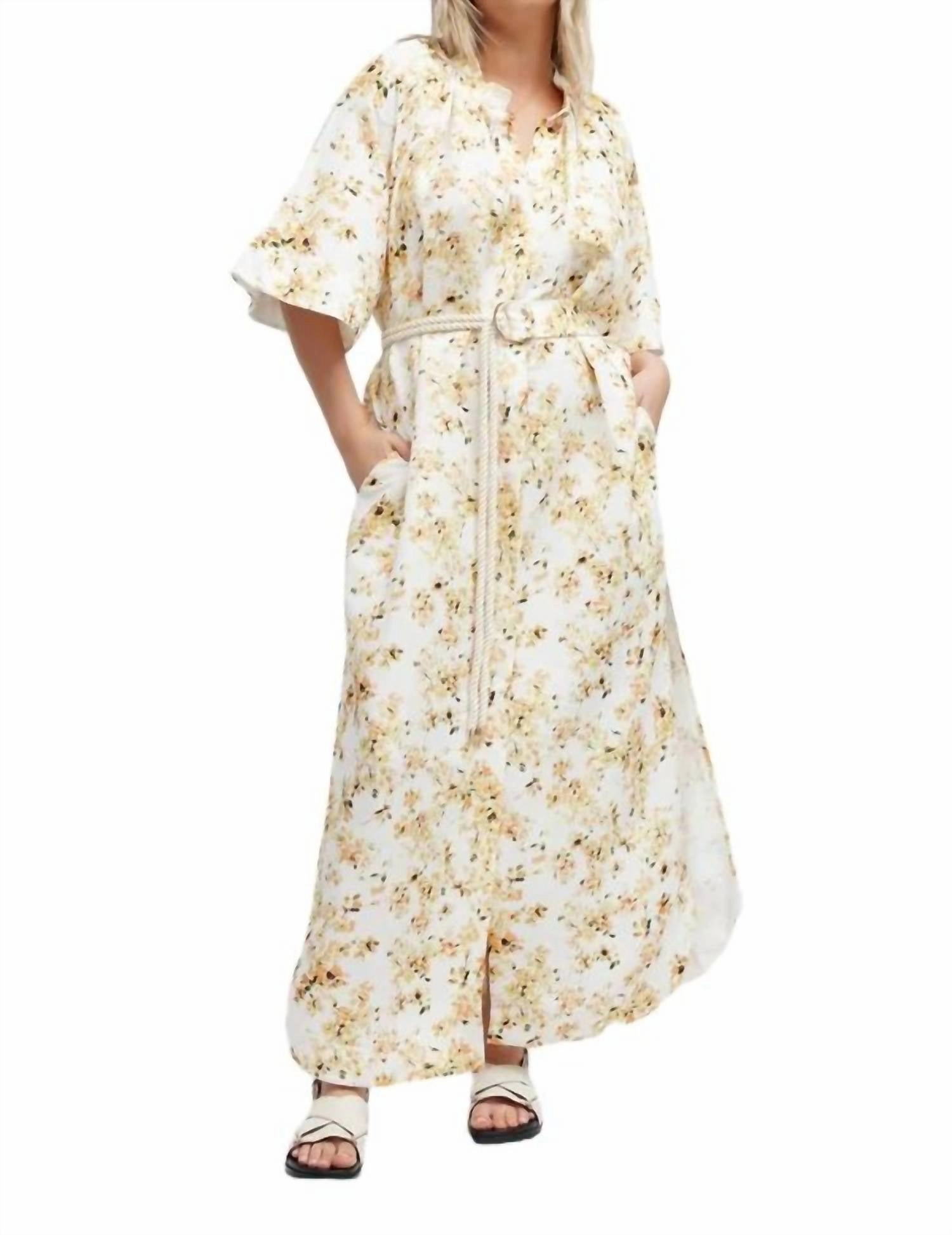 Minimalist Style Refined Finish Maia Midi Dress In Golden Blossom