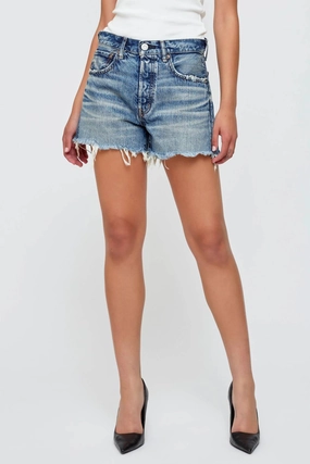 Mv Brightwaters High Waist Jean Shorts In Blue Elastic hem Street Ready