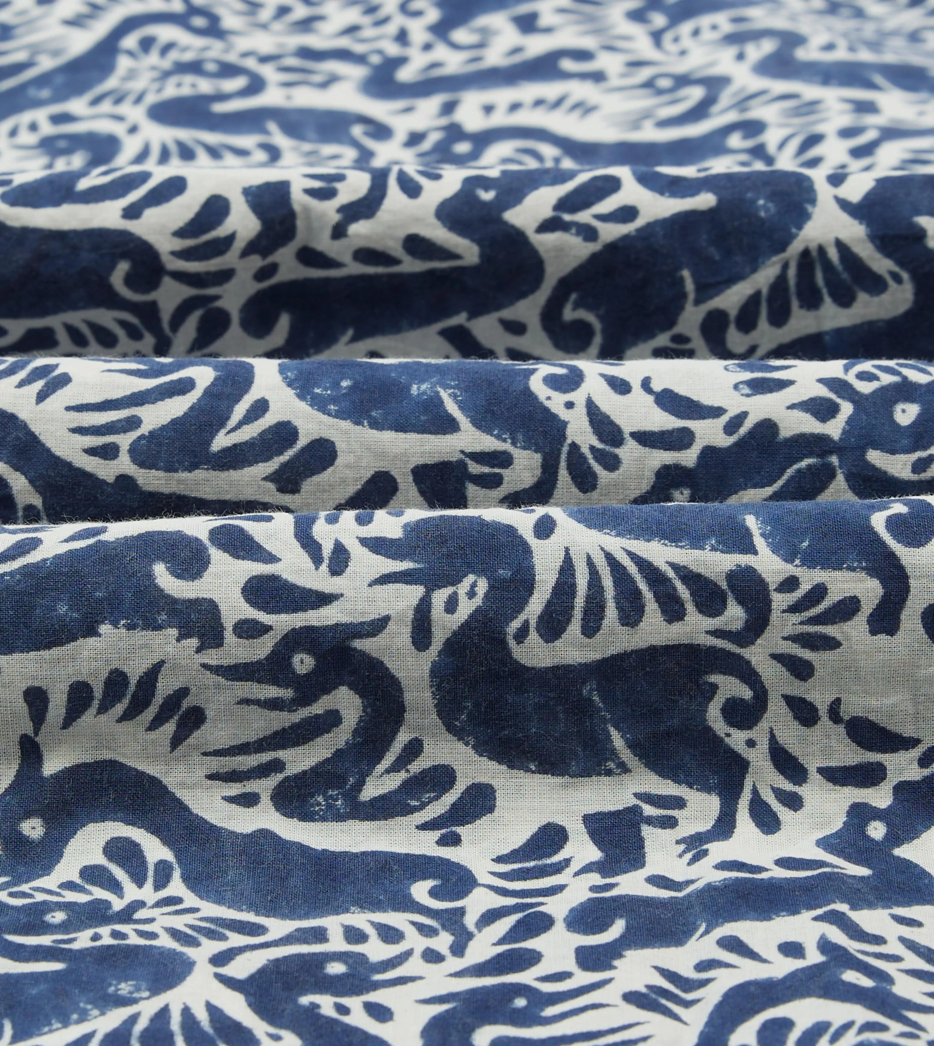 Navy Duck Block Print Cotton Camp Collar Short Sleeve Shirt Compact Fold Design