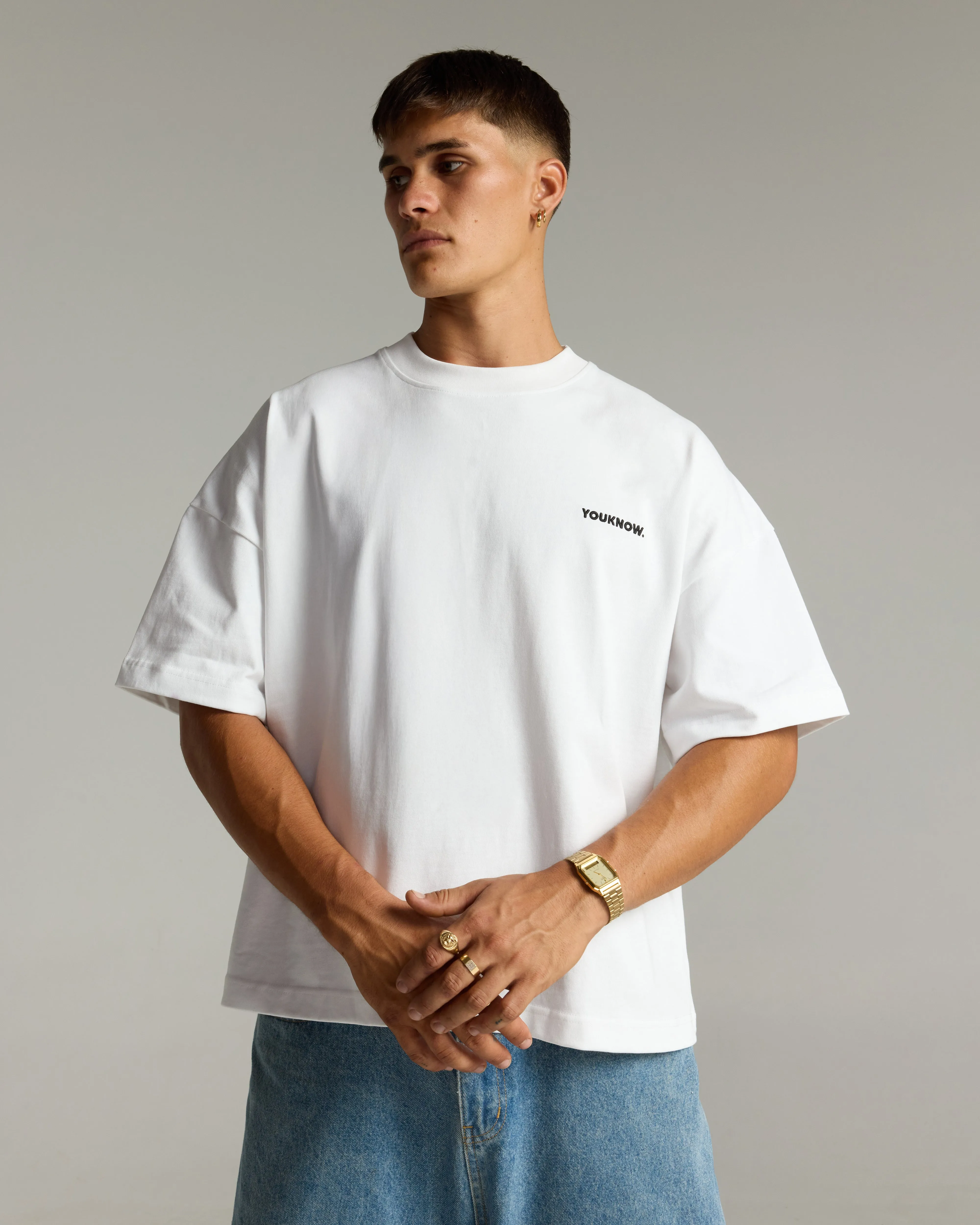 TexturedWeavePattern Casual Layers Core Box Tee | White