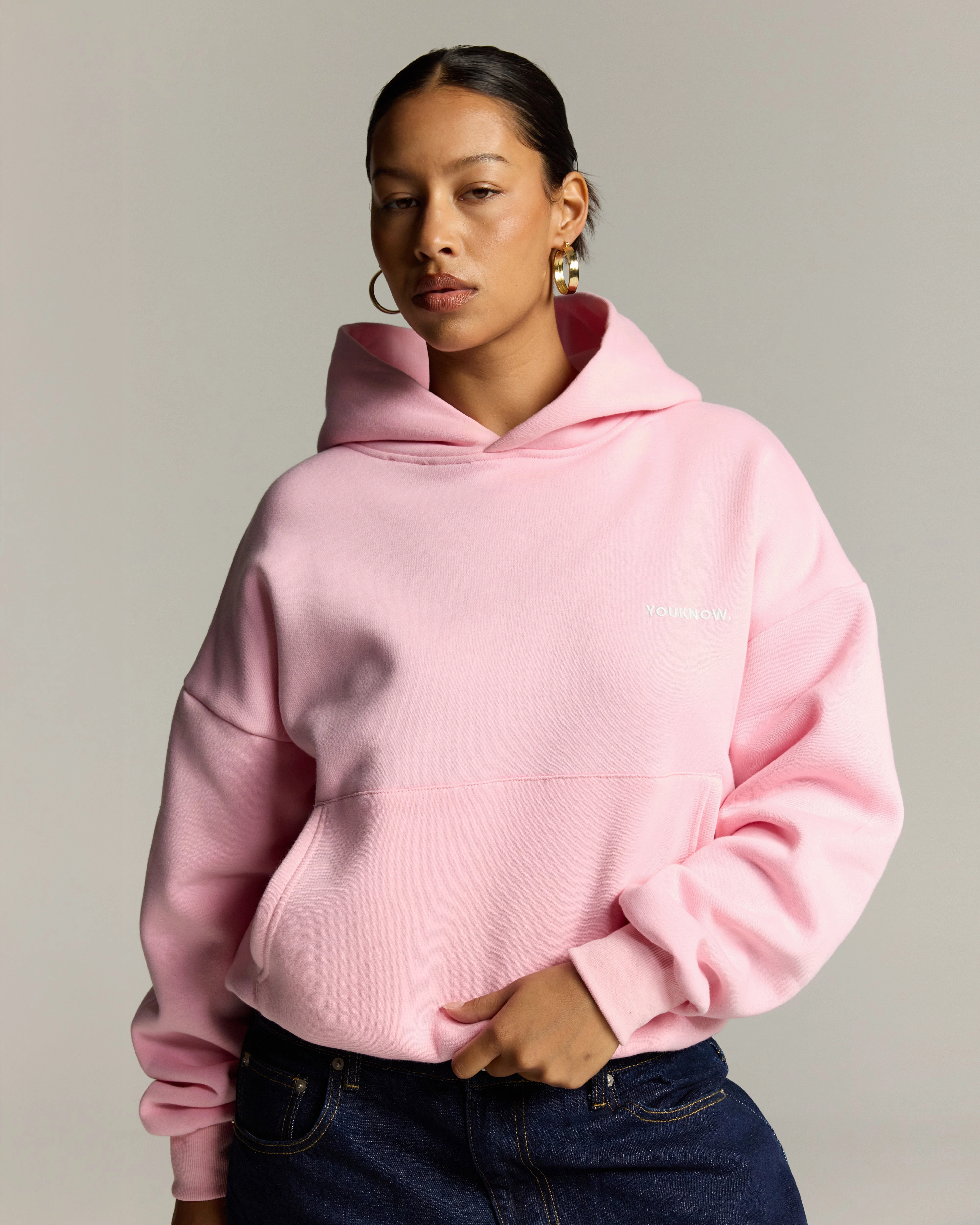 Core Box Hoodie | Baby Pink Colorblock Panel Design