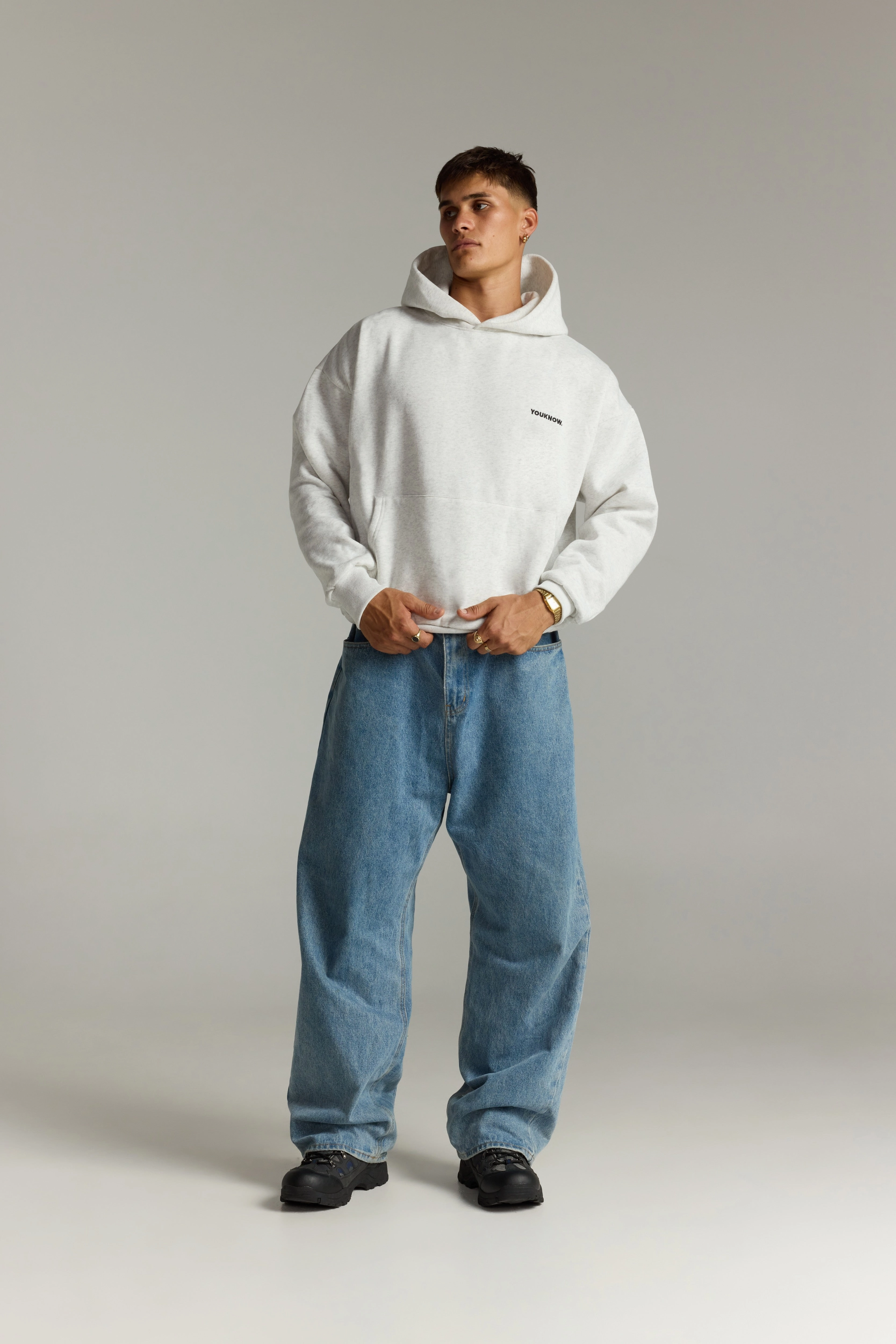Core Box Hoodie | White Marle Plus size clothing minimalistic