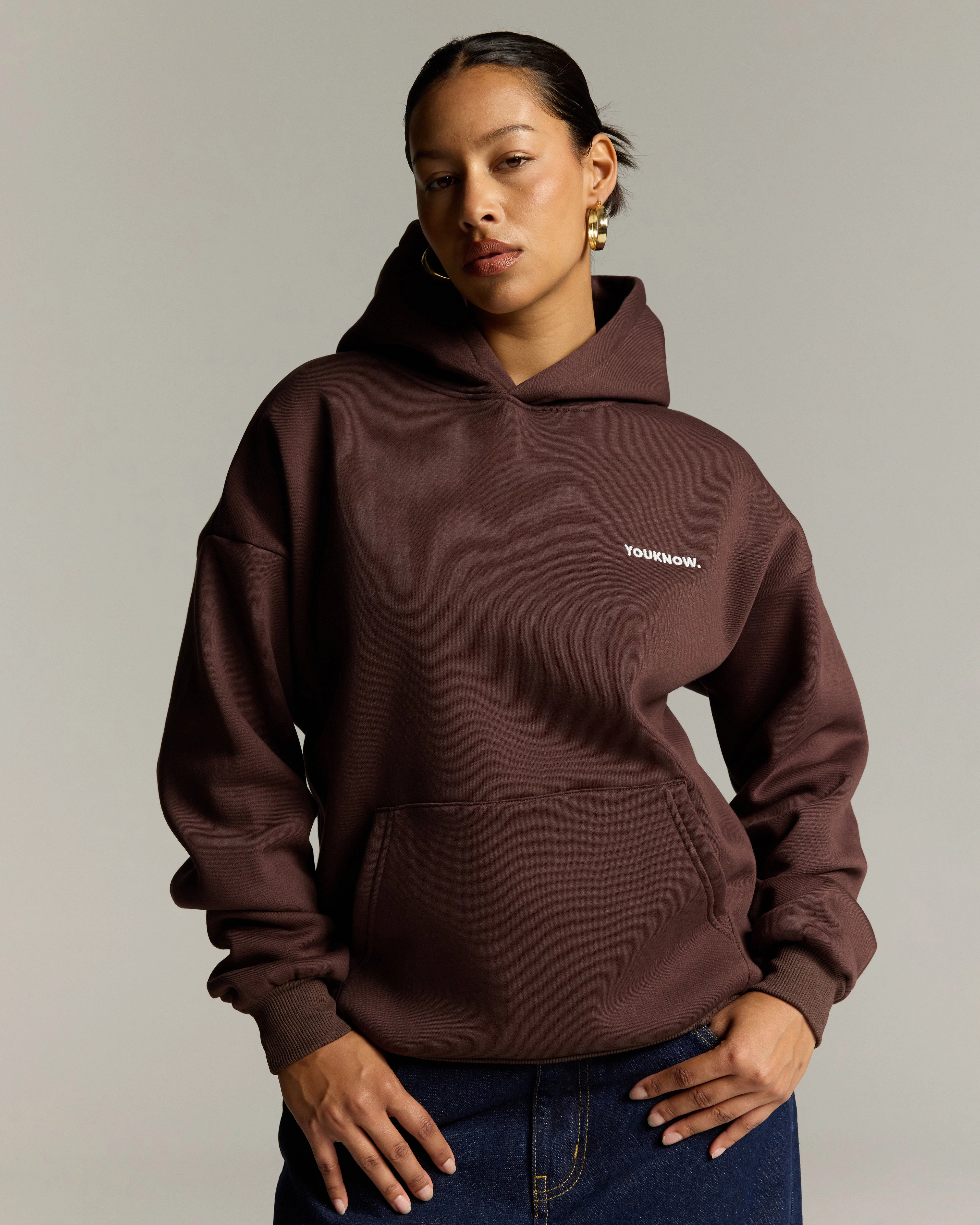 Double Welded Pockets spandex blend Core Standard Hoodie | Brown