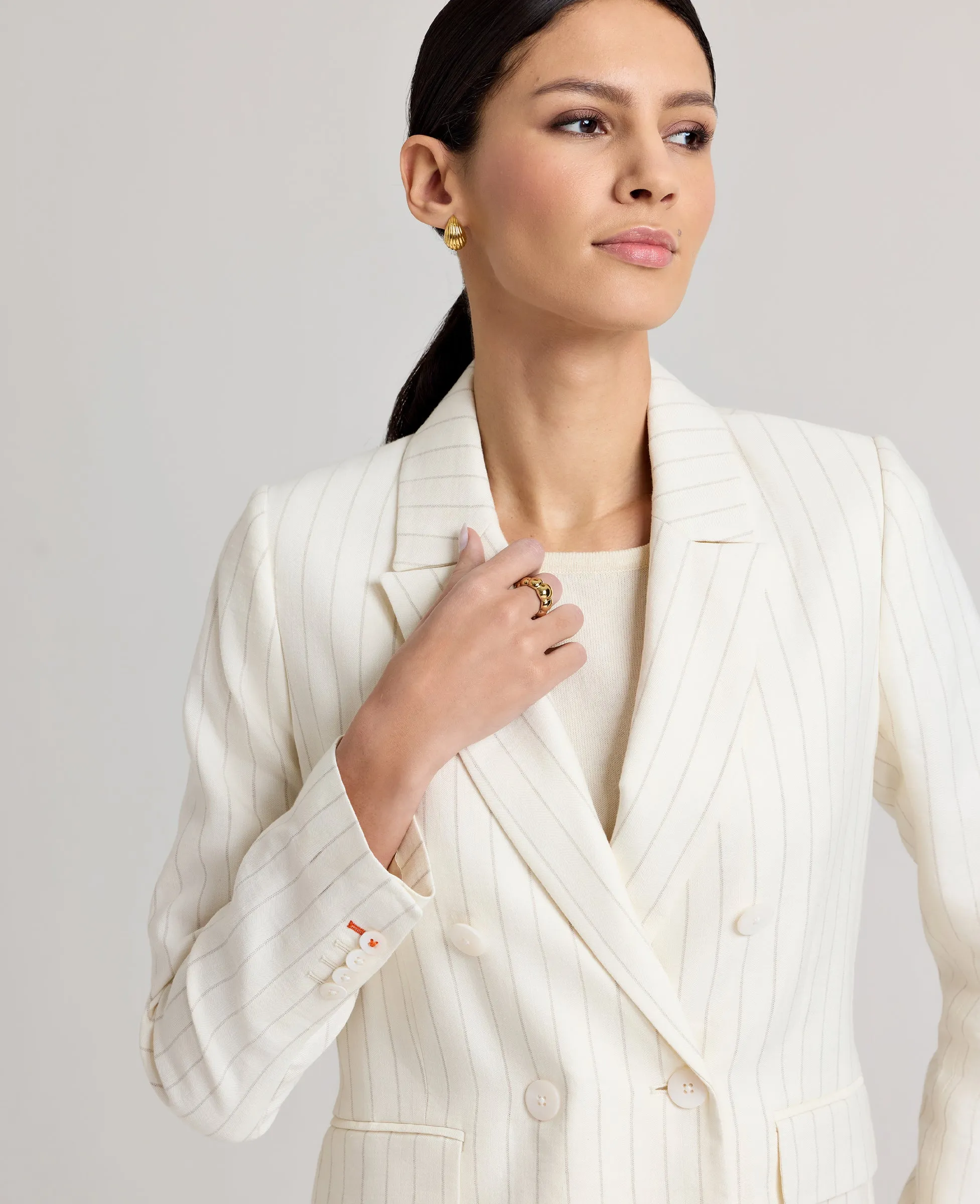 Corine Stripe Cotton Linen Jacket Light Weight SlipResistantFastenings