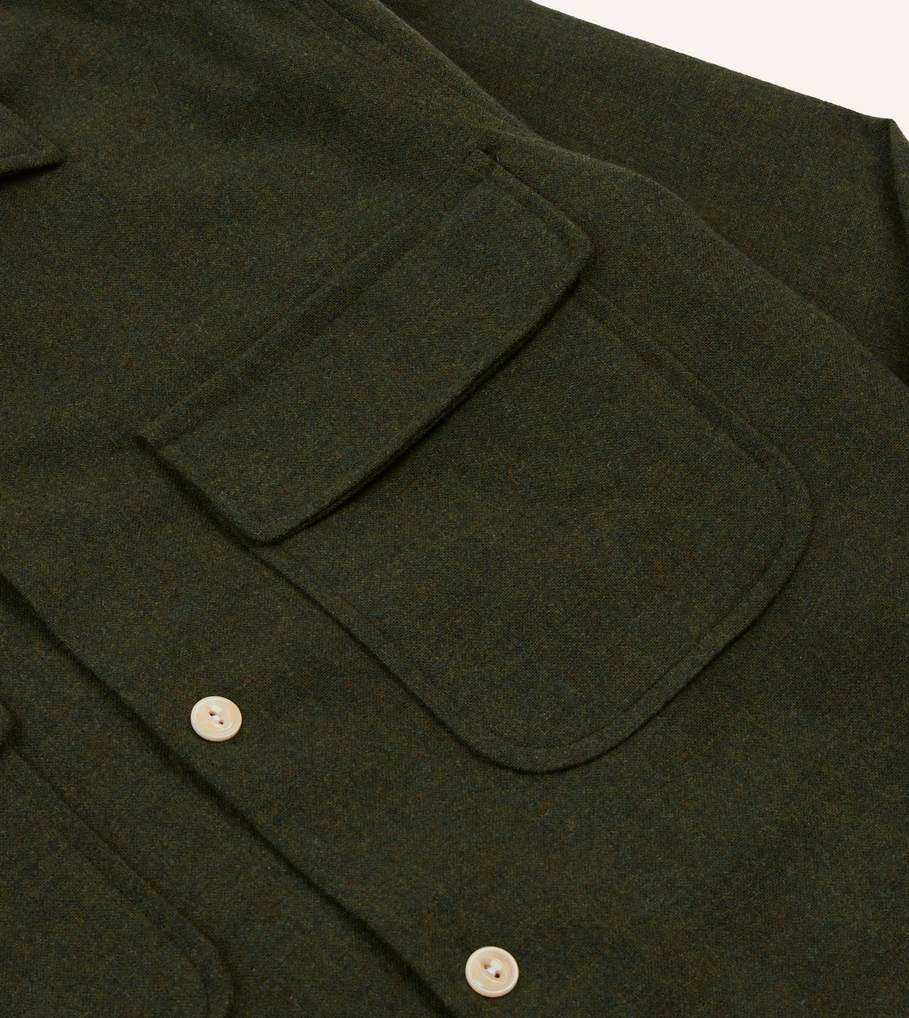 Dark Green Wool Two-Pocket Camp Collar Work Shirt Runway Inspired
