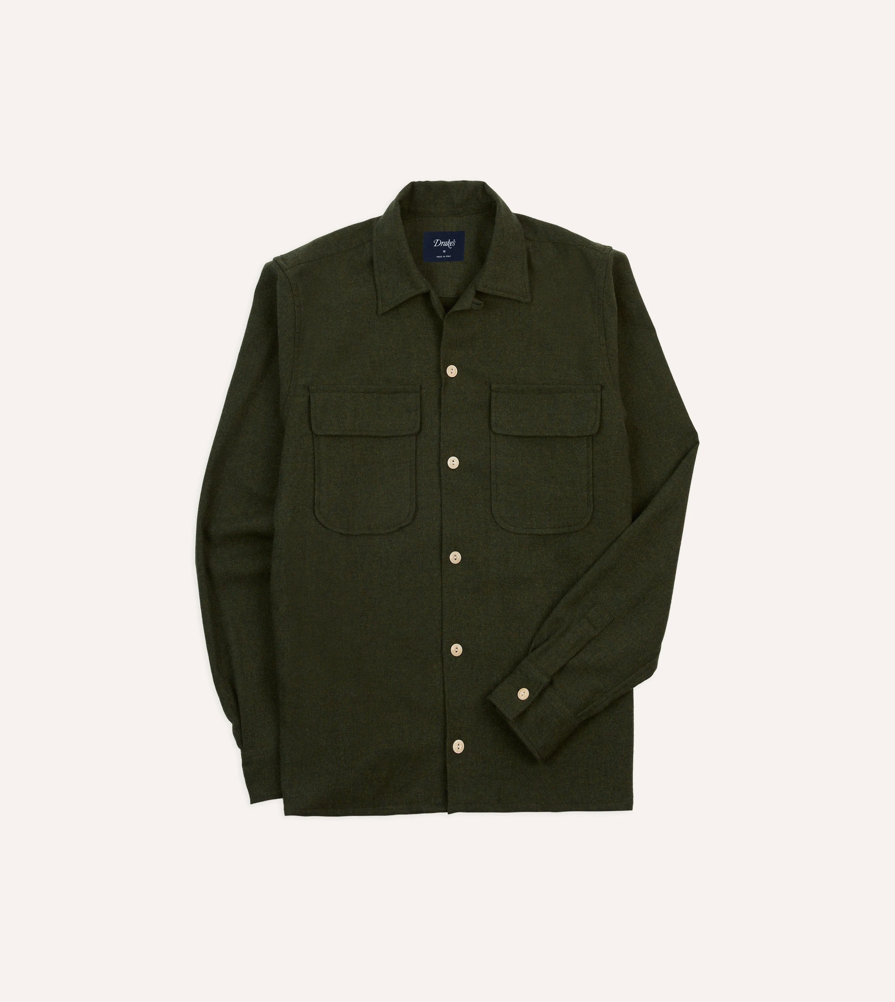 formal dinner Dark Green Wool Two-Pocket Camp Collar Work Shirt