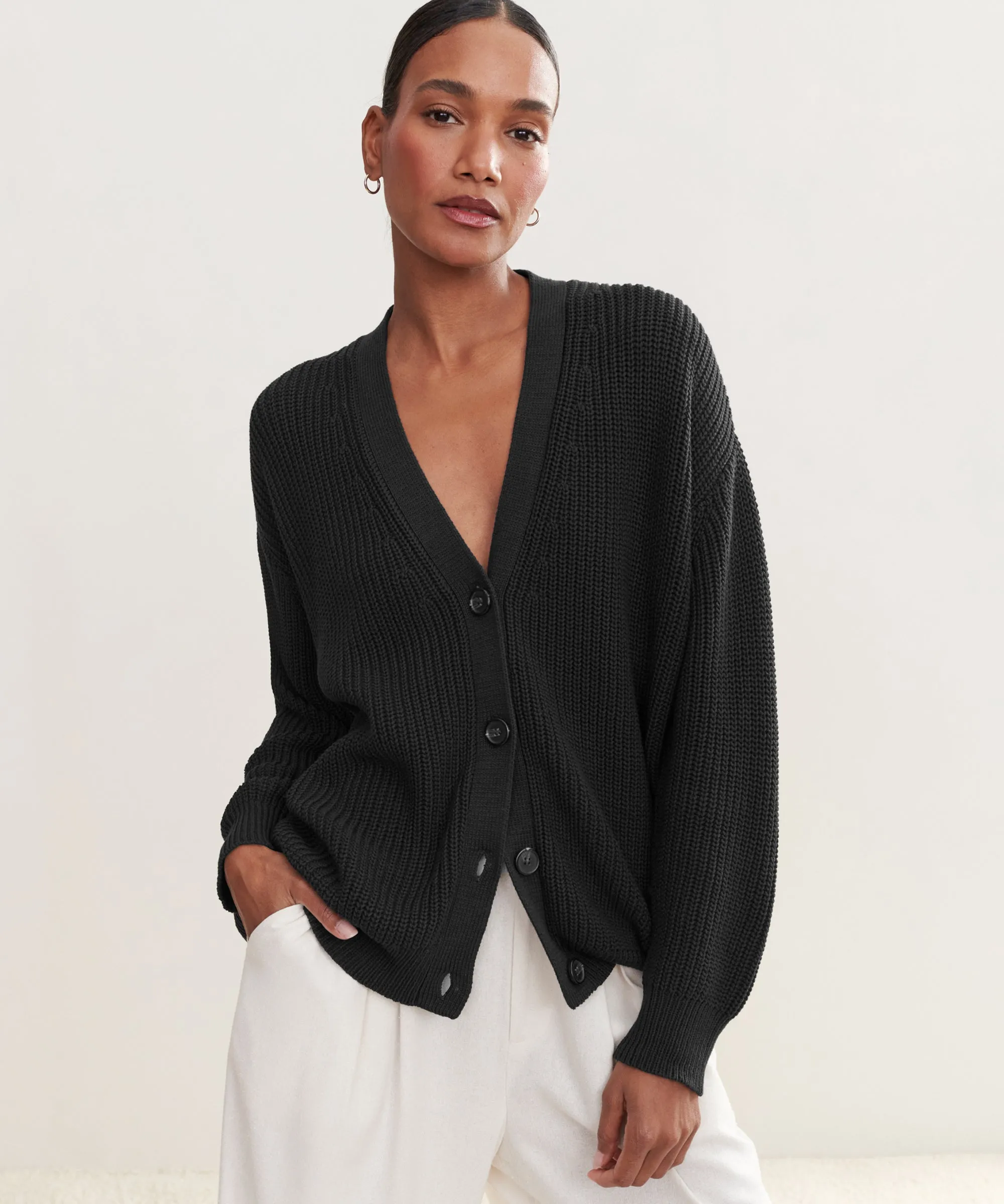 Cotton Cocoon Cardigan Flexible Knit Construction Go-To Fit