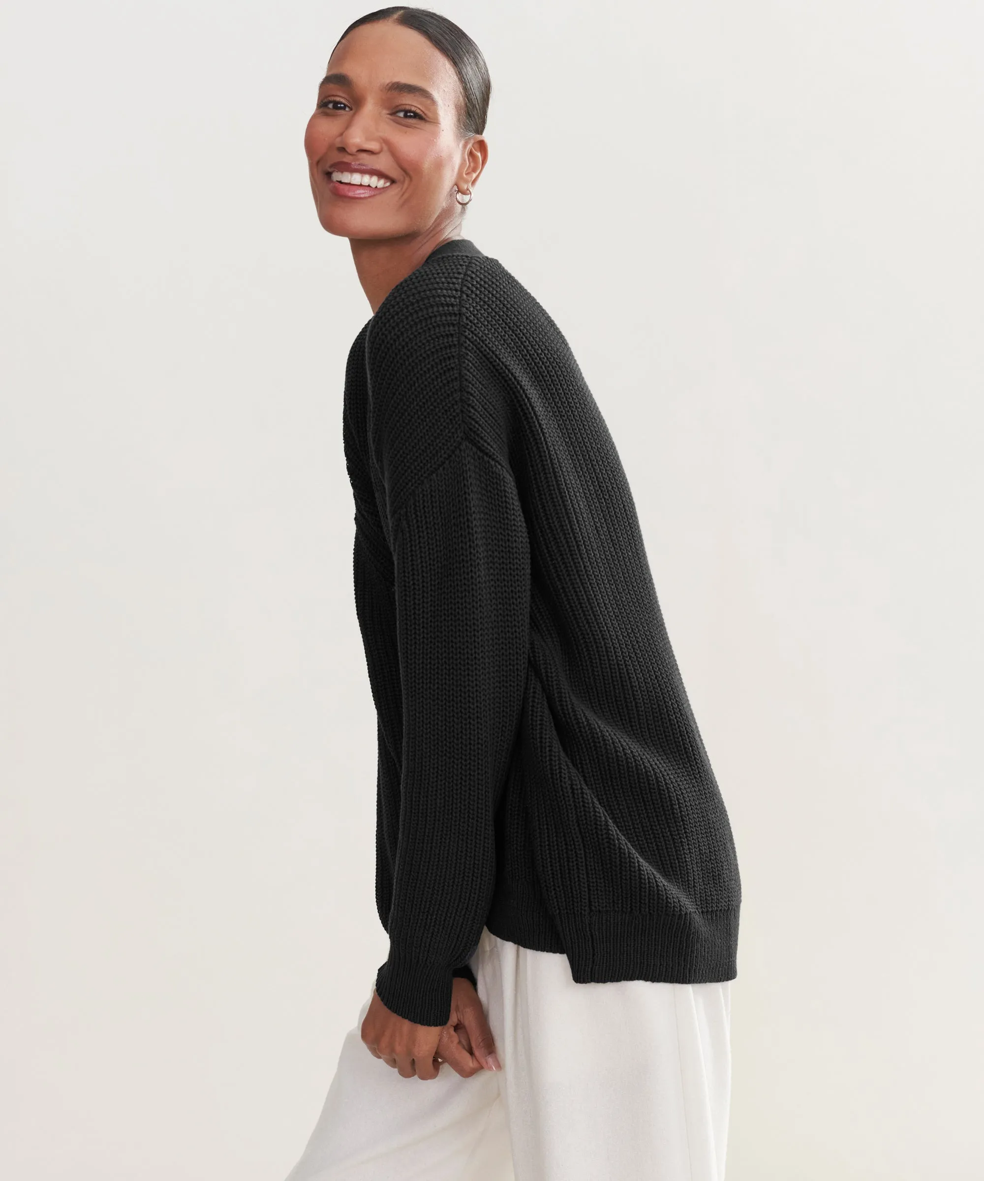 Work From Home Reinforced Edging Cotton Cocoon Cardigan