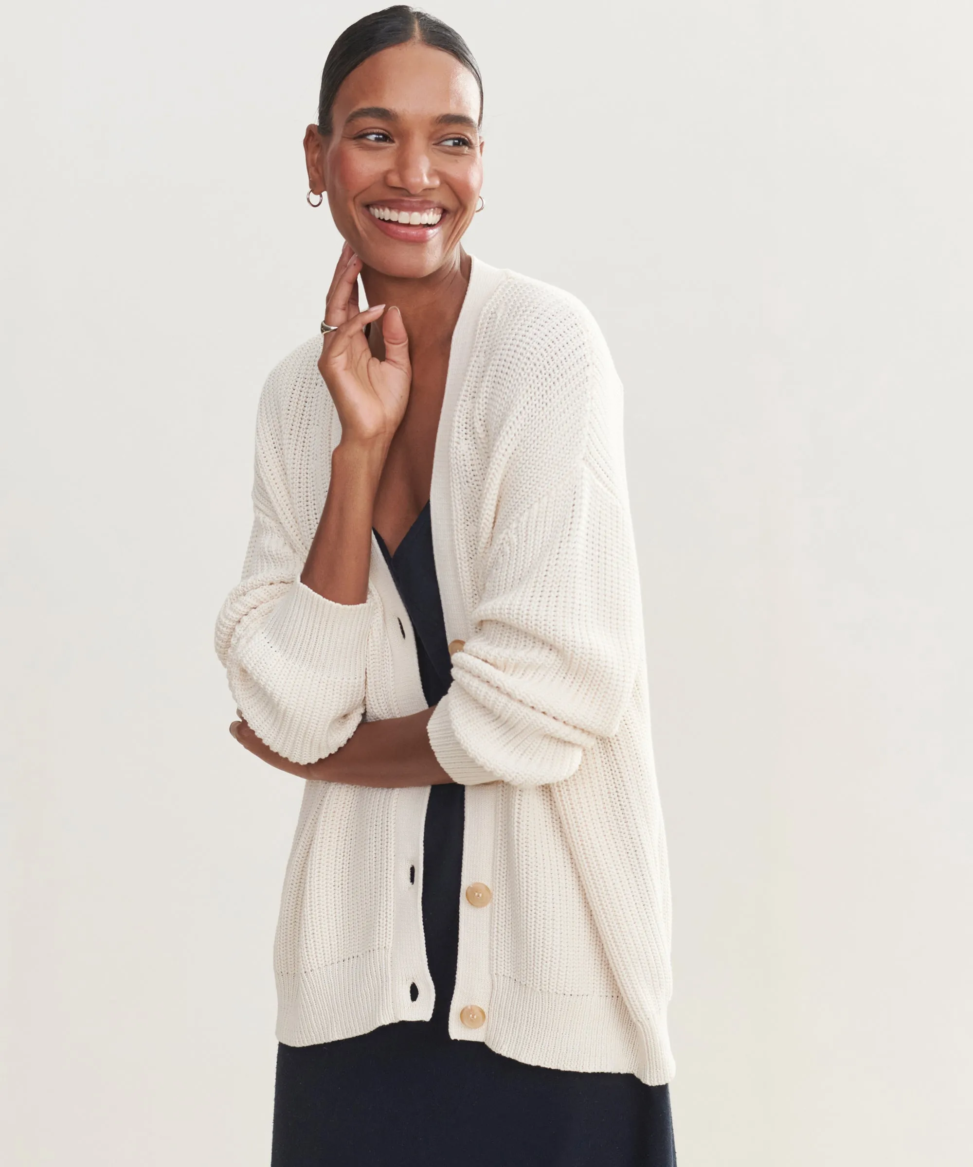 Cotton Cocoon Cardigan UVProtective Layer Unstructured Silhouette