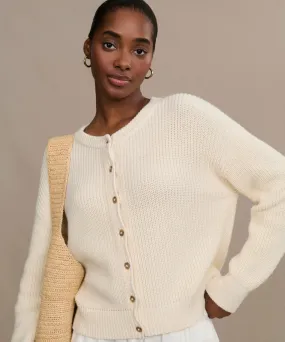 HeatTrapping Fibers Zigzag Stitch Detail Cotton Hayes Crewneck Cardigan