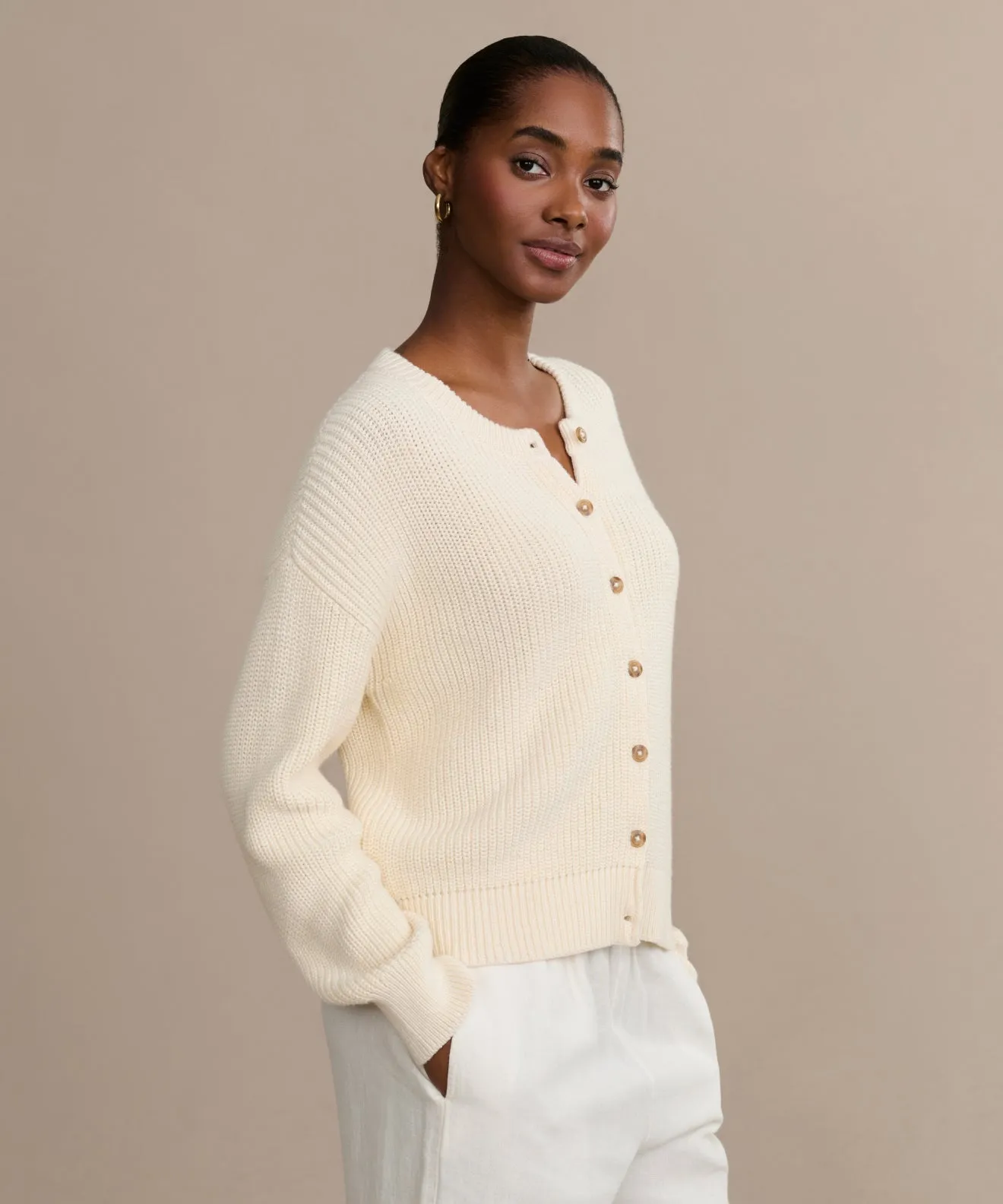 No Fuss Cold Casual Outfit Cotton Hayes Crewneck Cardigan