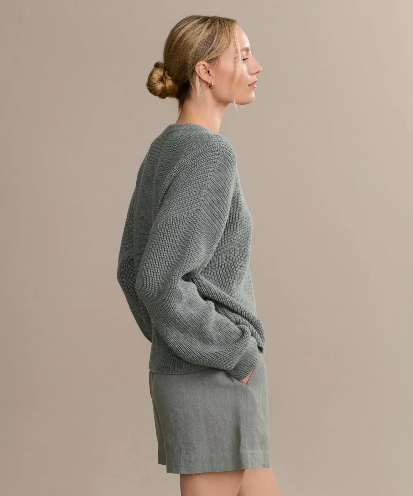Cotton Hayes Crewneck Cardigan Outdoor Style Reflective Yarn Accent