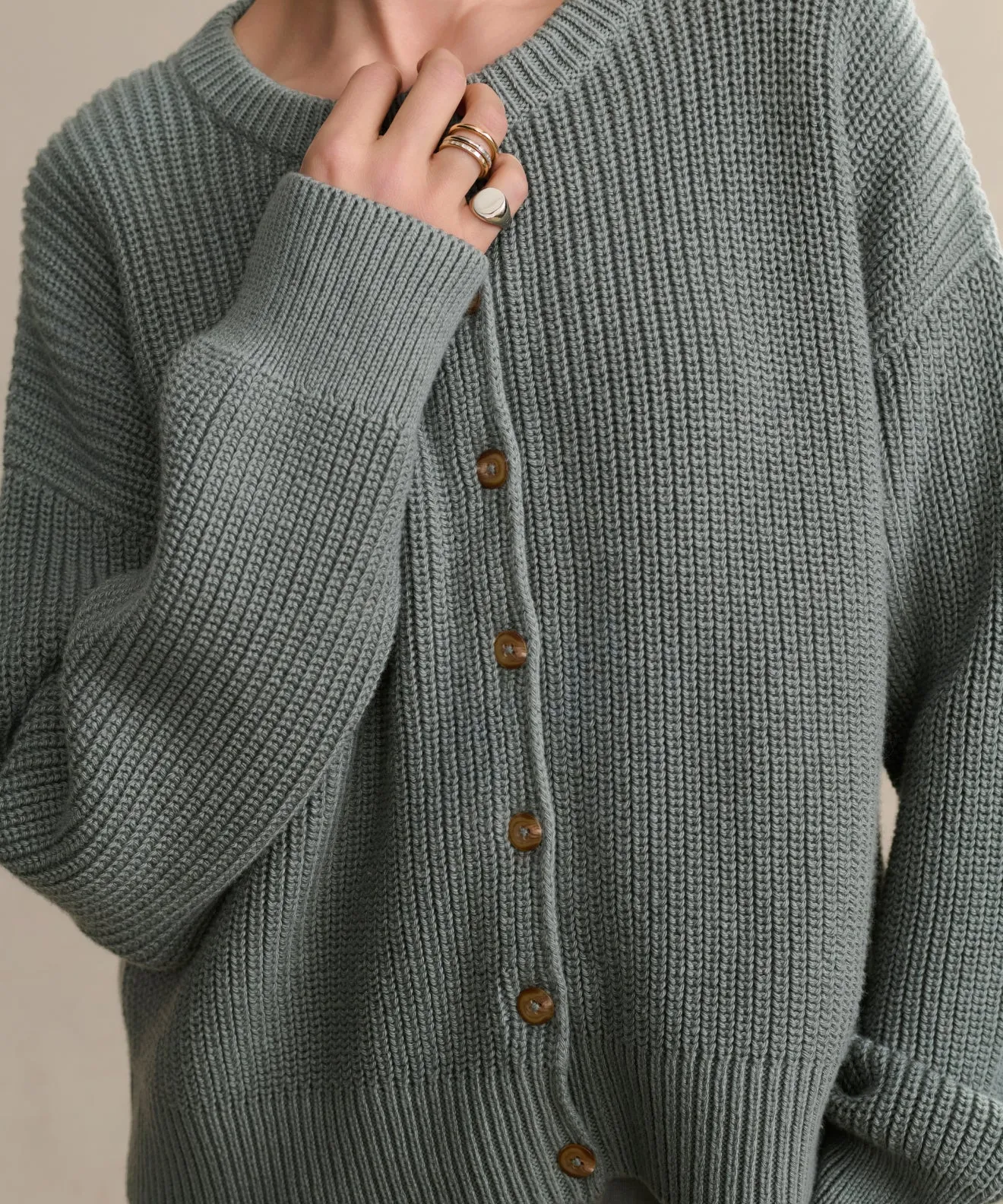 Cotton Hayes Crewneck Cardigan EcoCertified Wool Blend