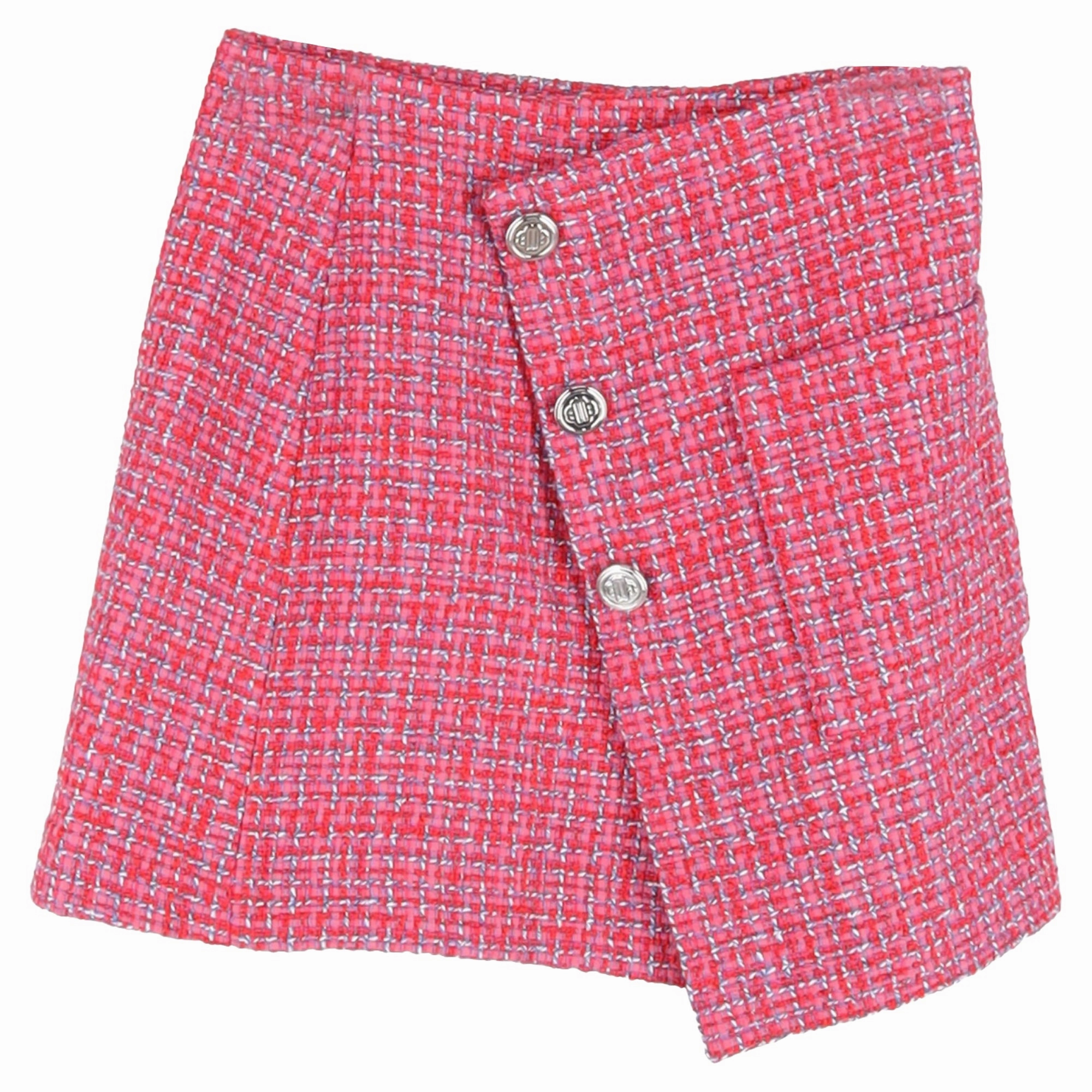 Maje Jolia Asymmetric Tweed Mini Skirt in Pink Polyamide Recycled Polyester Core Collection