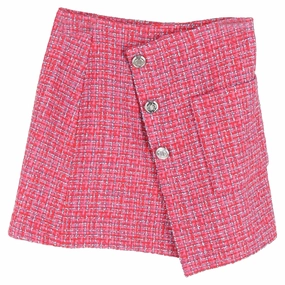 Maje Jolia Asymmetric Tweed Mini Skirt in Pink Polyamide Recycled Polyester Core Collection