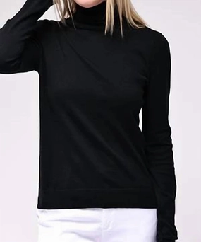 Cotton Cashmere Long Sleeve Turtleneck In Black Eco Conscious Packaging