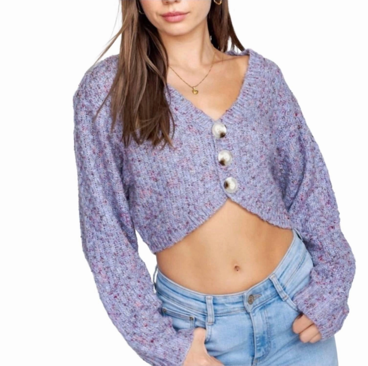 Reinforced Shoulder Seams Flexible Fabric Cotton Dusk Cropped Cardigan In Purple
