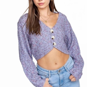 Reinforced Shoulder Seams Flexible Fabric Cotton Dusk Cropped Cardigan In Purple