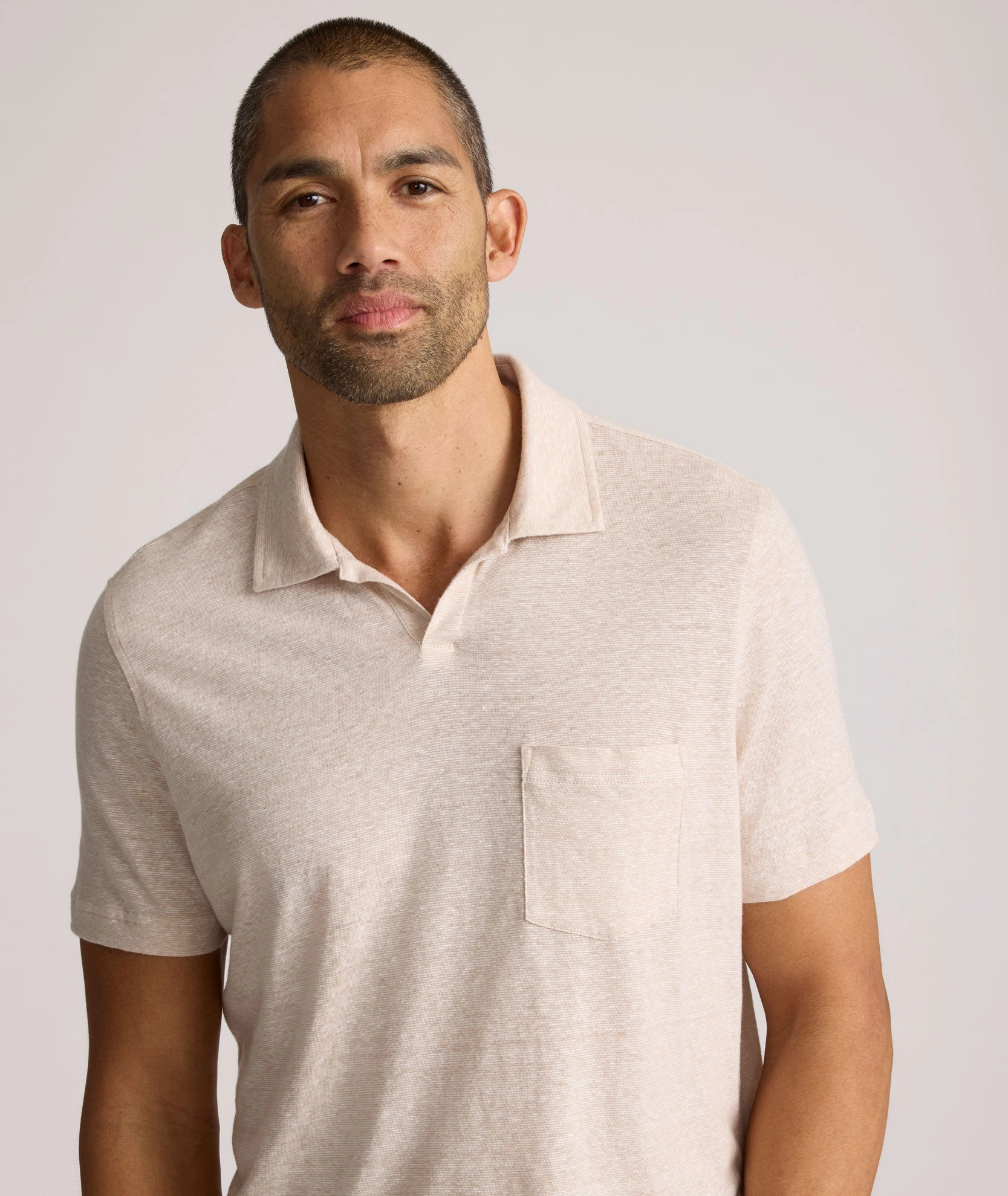 Cotton-Linen Johnny Collar Polo Trendy Layers Soft Jersey Fabric