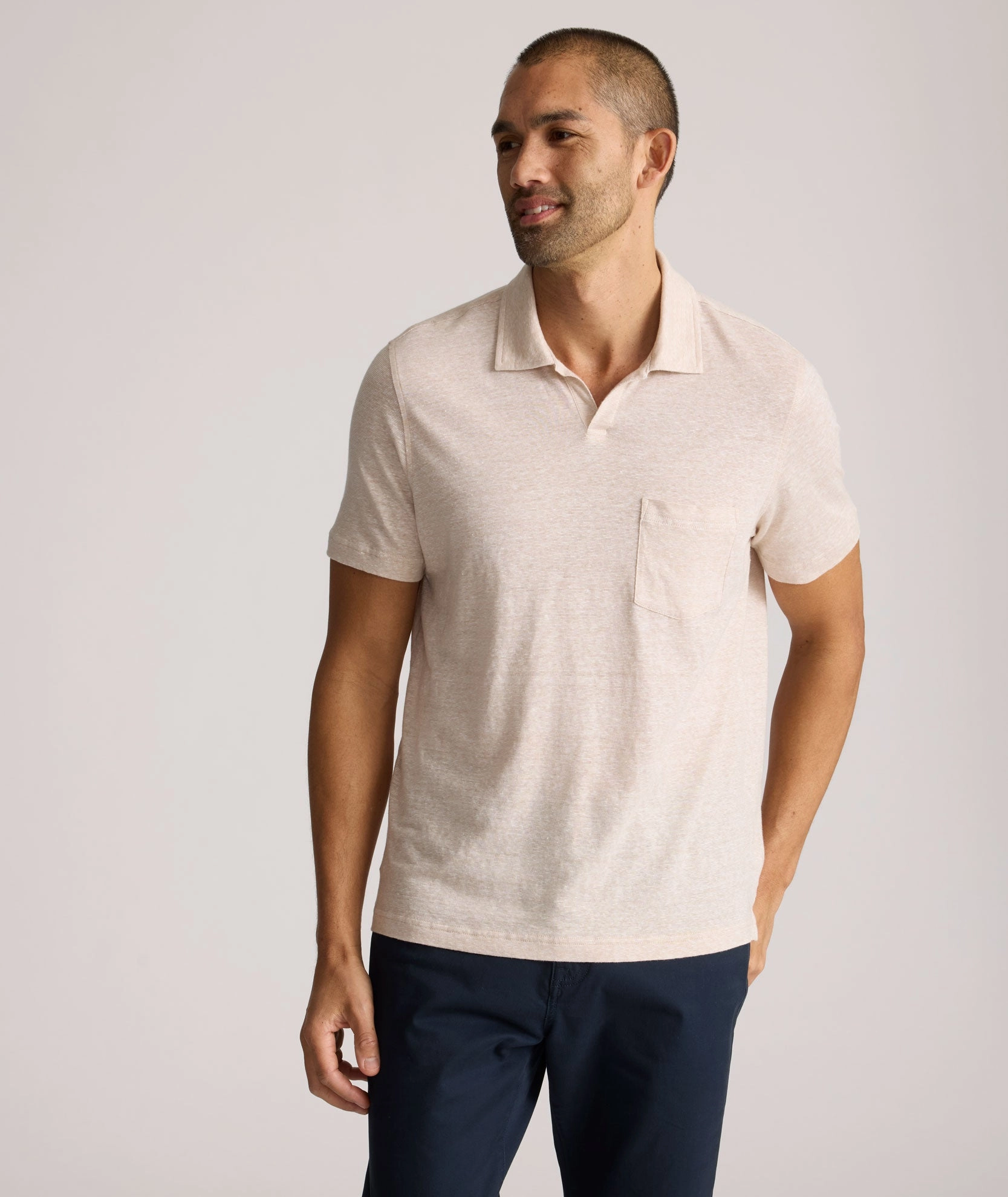 ZeroIrritation Seams Cotton-Linen Johnny Collar Polo