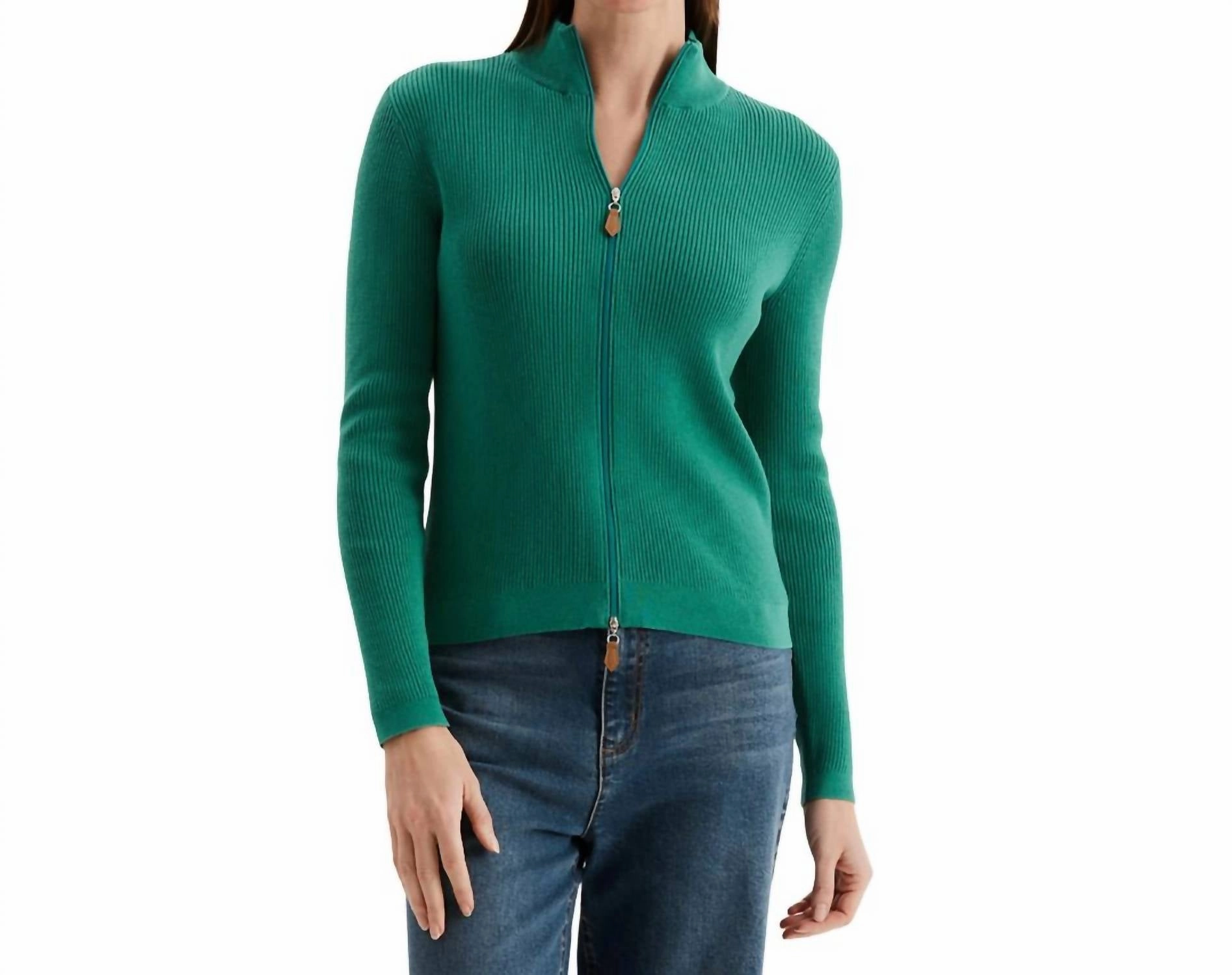 Cotton Ribbed Cardigan In Kelly Green Cozy and trendy