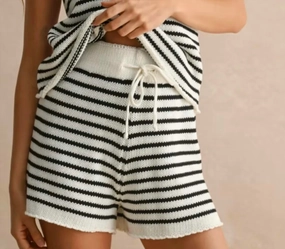 Adjustable drawstring Striped Knitted Shorts In Black And White