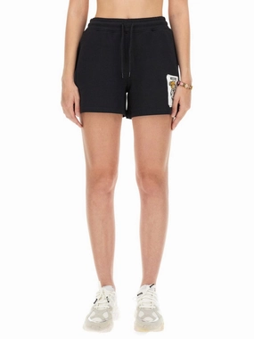 Cotton Sweatshirt Shorts With Playful Graphic High-waisted