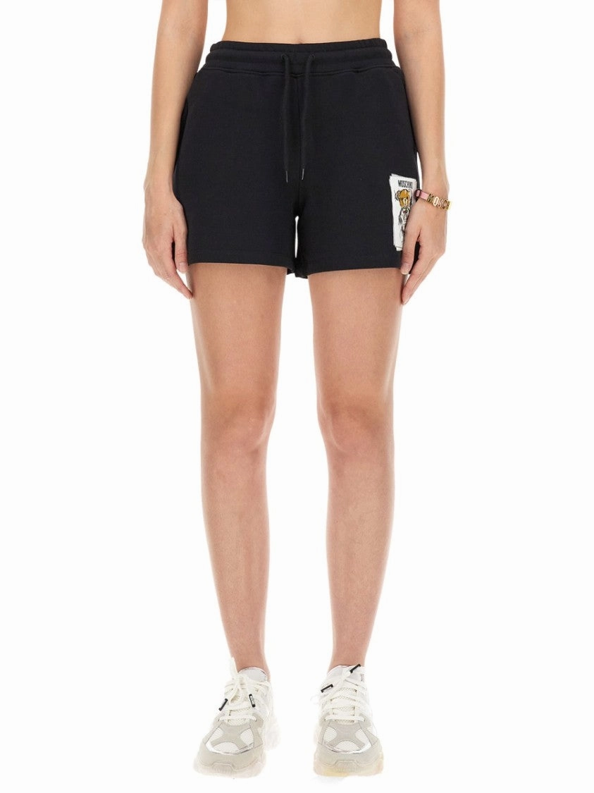 Cotton Sweatshirt Shorts With Playful Graphic High-waisted