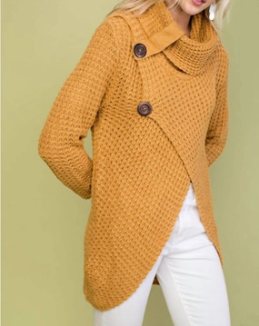Winter Style Must-Have Warm And Comfortable Cowl Neck Asymmetric Wrap Sweater In Camel