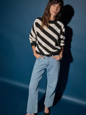 EcoConscious Production Lattice Pattern Fabienne Sweater - Parchment Regatta Stripe