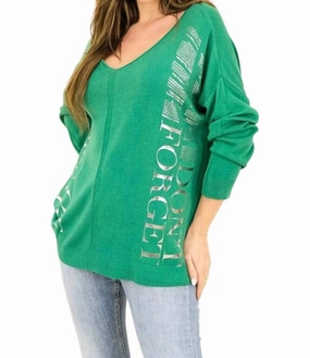 Fashion Knit Layer Snuggle Wear Arianna Pullover V-Neck Knit Sweater In Emerald Green
