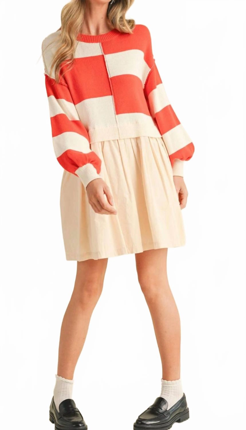 Mixed Media Sweater Dress In Orange Comfortable fit Snuggly Knit