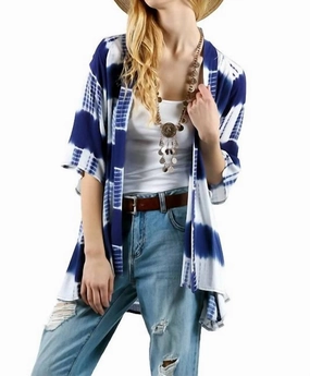 Tie Dye Lace Crochet Back Kimono In Blue Warm Knitwear
