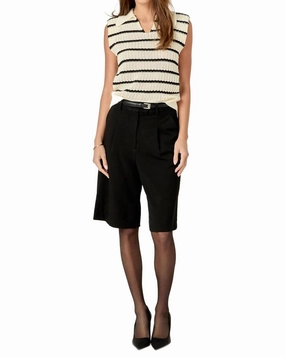 Collared Cream & Black Striped Sweater In Cream/black Casual Fashion Recycled Fiber