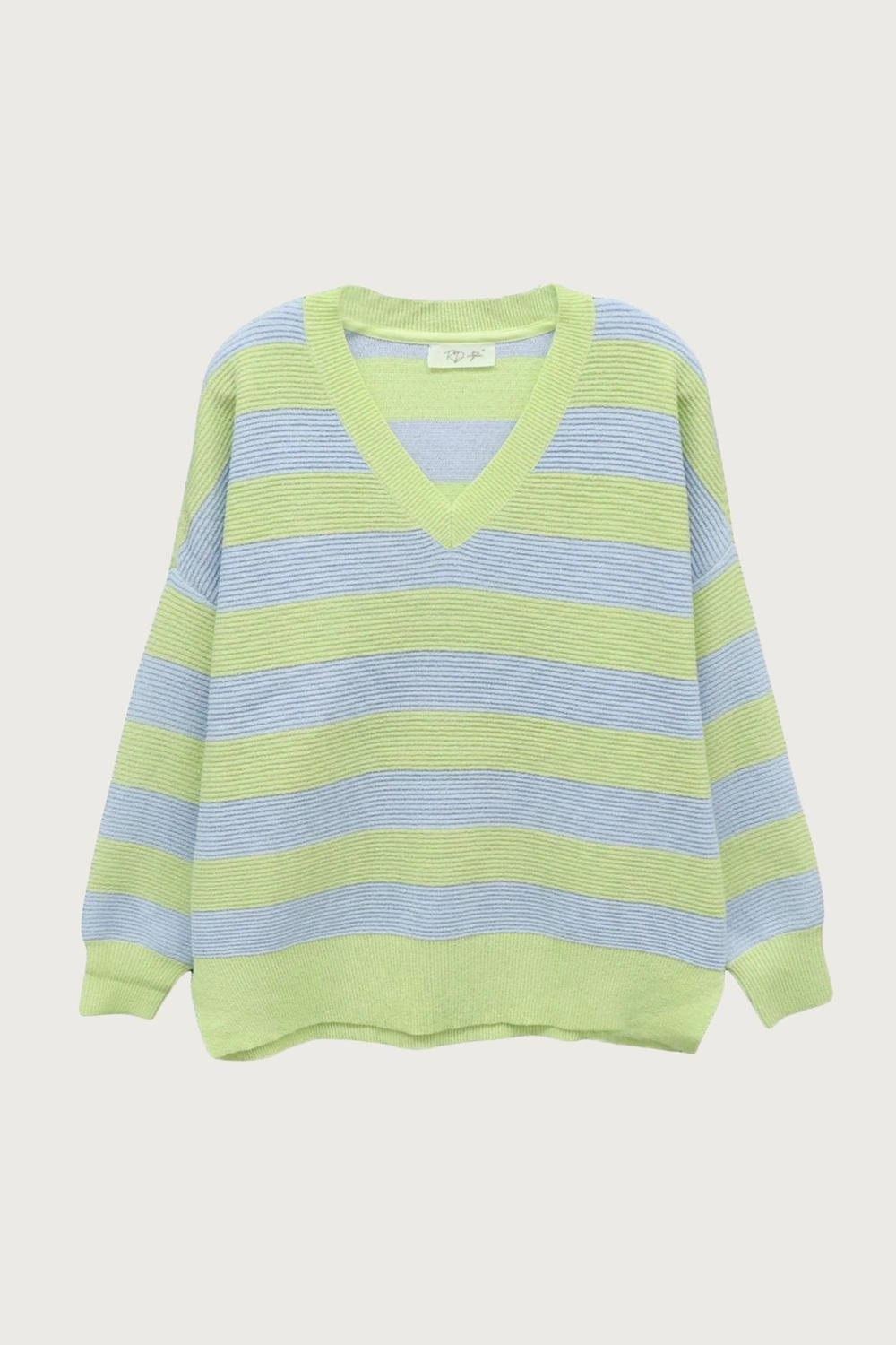 Perfect Warmth Oversized Ottoman Rugby Striped Sweater In Green/lavender