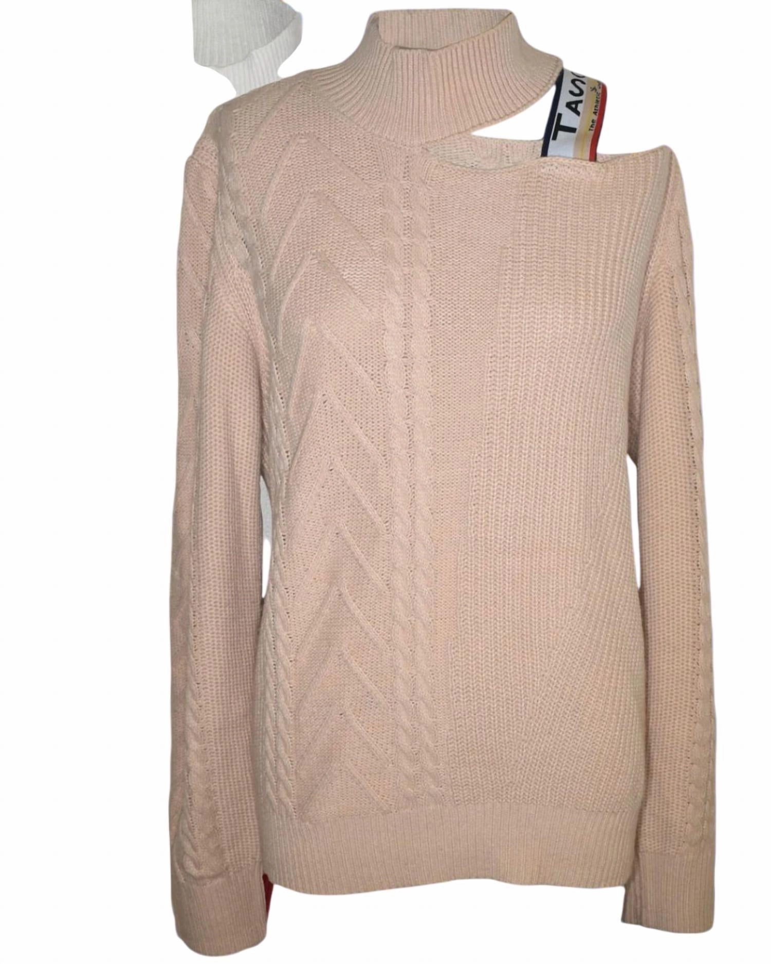 Women's Victorian Cut Out Shoulder Sweater In Tan Warm and Cozy Comfy Feel