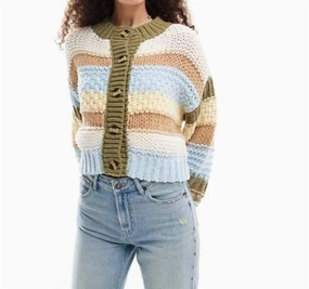 Cozy Knit Cardigan In Blue Multi Chic Knit Versatile Outfit
