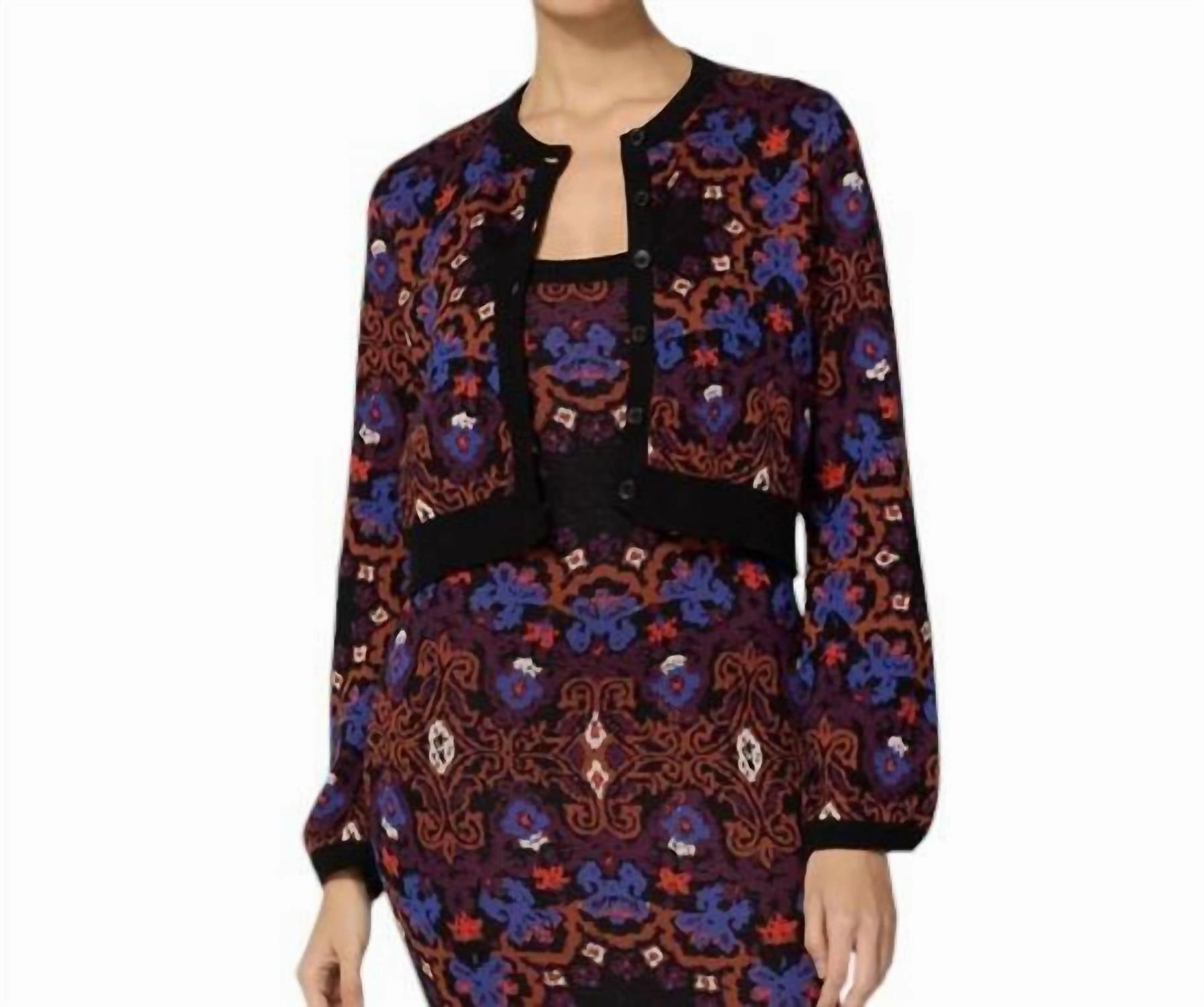 Marybeth Sweater Cardigan In Venezia Print Stylish Knit