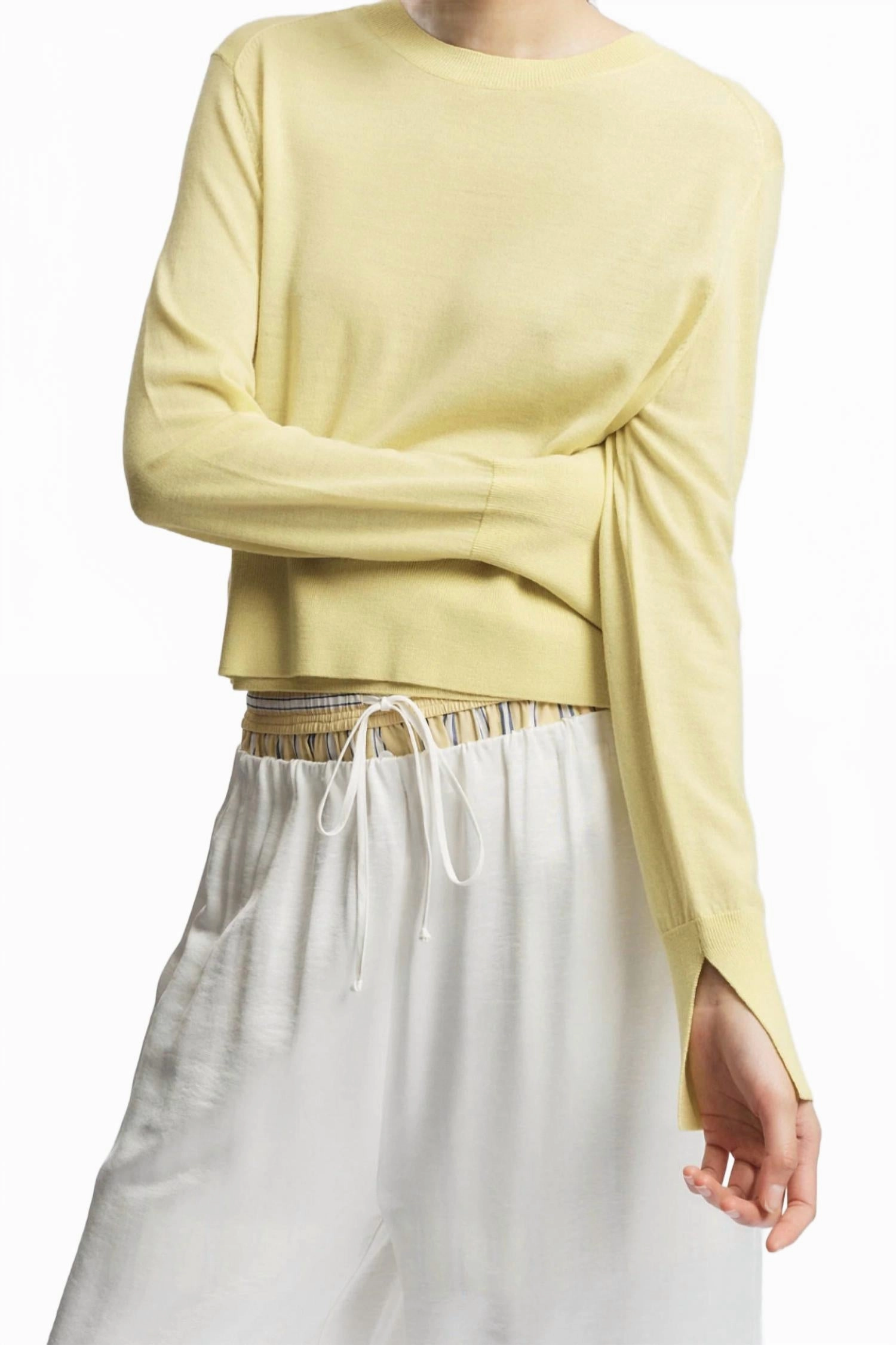 Cozy Design Elodie Lyered Crewneck Sweater In Canary Yellow